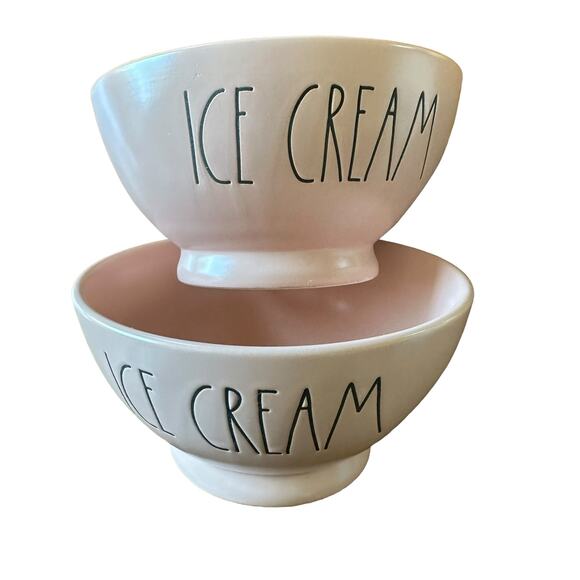 Rae Dunn | NWT 2 Pink Ice Cream Bowls Summer Homemade Pottery Birthday - Picture 1 of 6